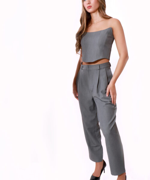 Gabardine pantalon set grijs