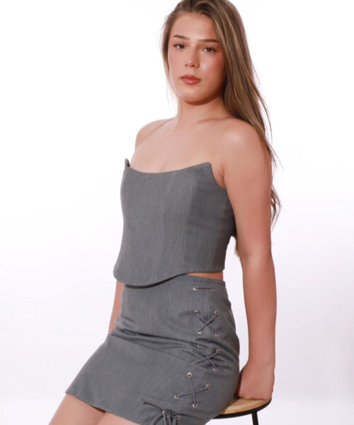 Gabardine rok set grijs